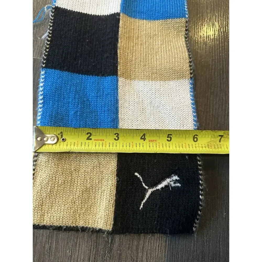 Puma scarf Blue Black Tan Block Pattern Winter Knit OSFM